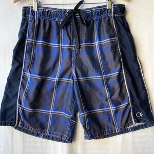 O'Neill Plaid Swim Trunks Mens Size 30 Black Blue Board Shorts Bathing Suit